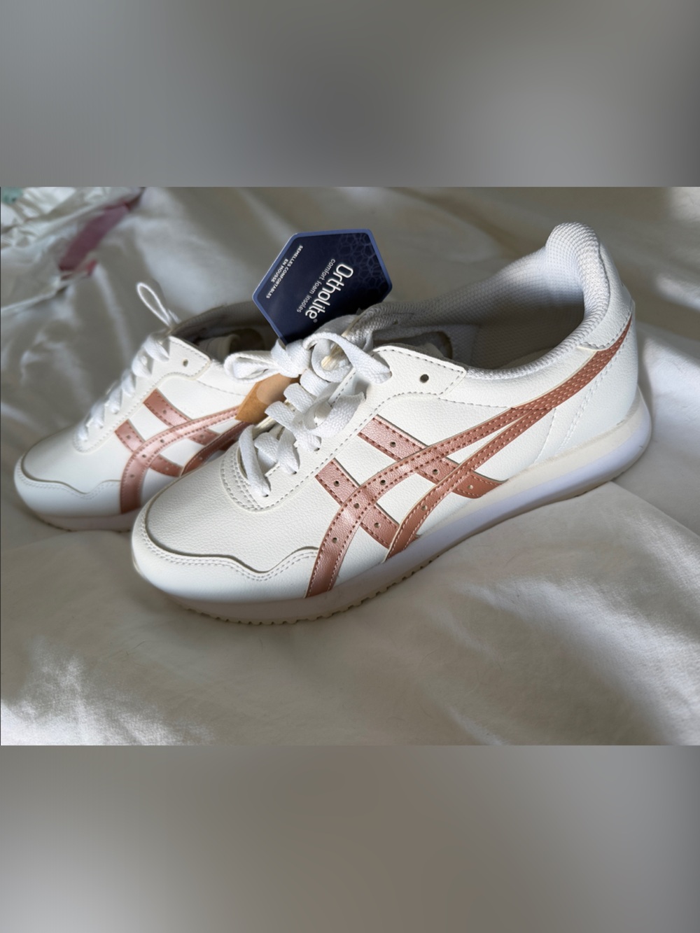 Onitsuka Tiger by Asics White Sneakers with Rose Metallic Stripes